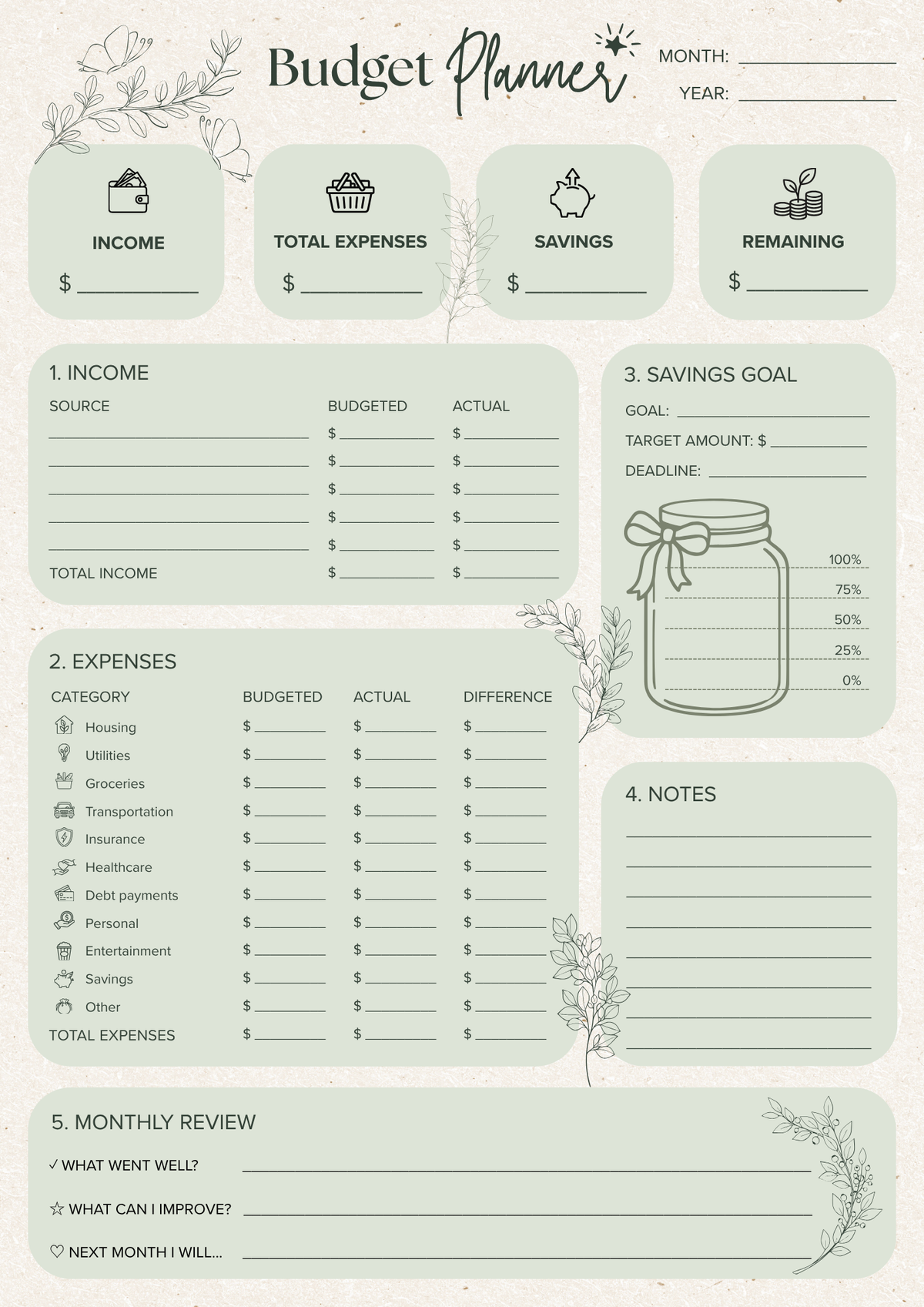 Printable Budget Planner